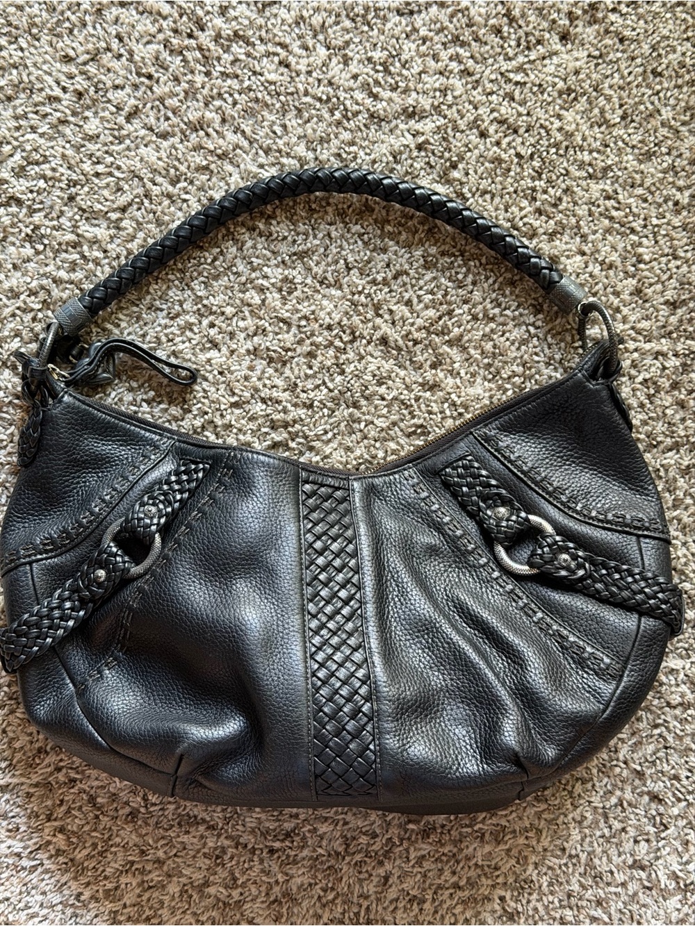 Brighton Ryder Black Braided-Accent Shoulder Bag